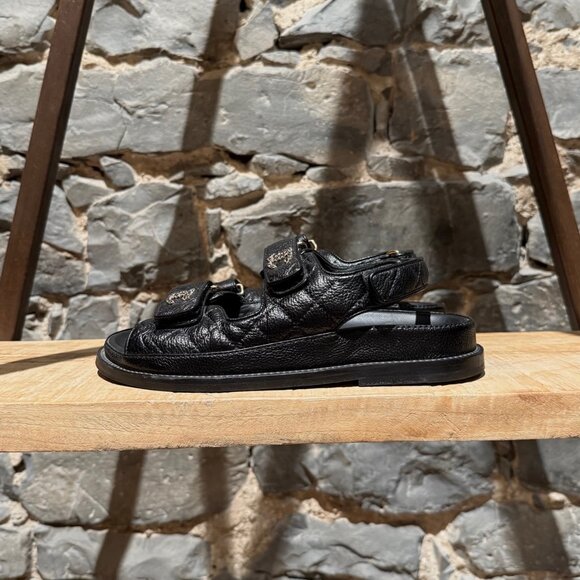 Chanel Black Caviar Leather CC Dad Slingback Sandals - Picture 6 of 13